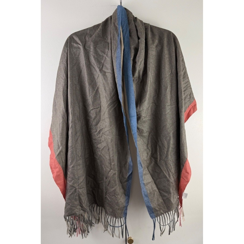 2CHIC Oversized Viscose Scarf Wrap Blue Coral Tan Fringe Shawl